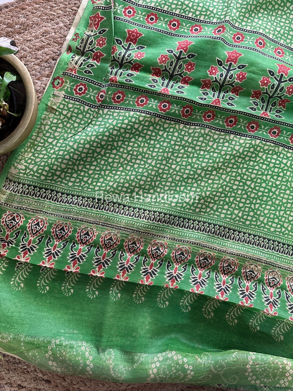 Parrot Green Chanderi Silk Saree CPS05