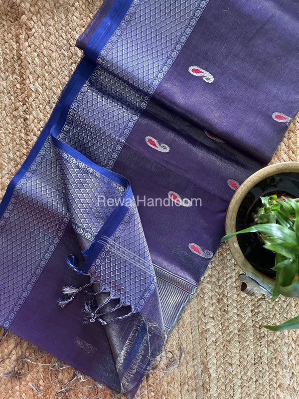 Maheshwari Silver Tissue Meena Butti Saree