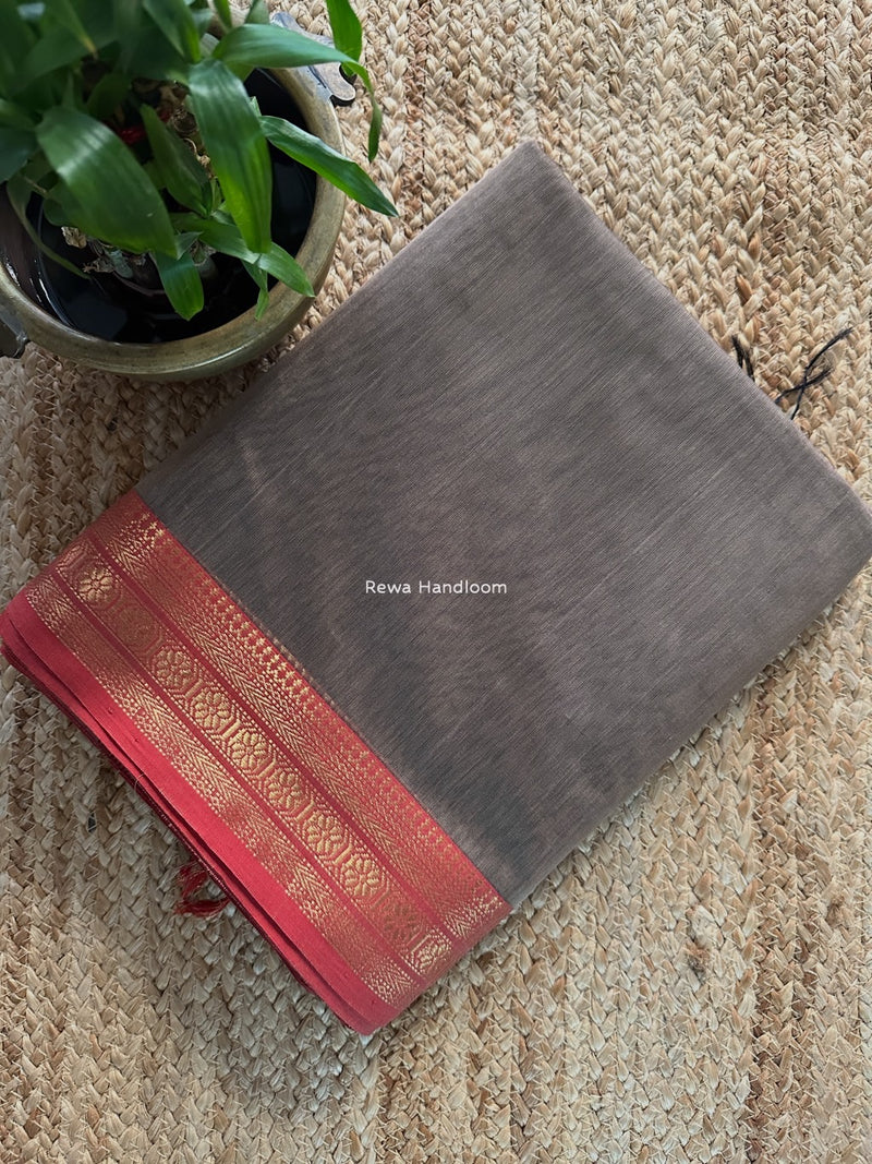 Maheshwari Beige Zari Border Plain Saree ZSBS040