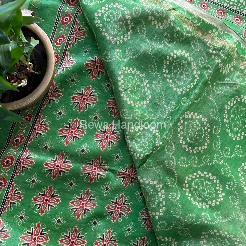 Parrot Green Chanderi Silk Saree CPS05