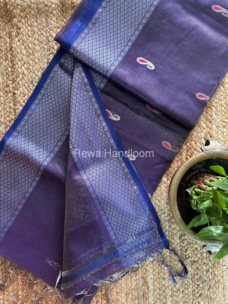 Maheshwari Purple Silver Tissue Meena Butti Saree SMB0017