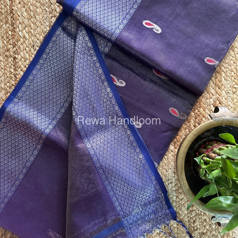 Maheshwari Purple Silver Tissue Meena Butti Saree SMB0017