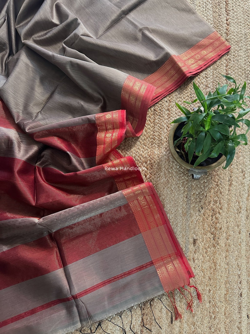Maheshwari Zari Border Plain Saree