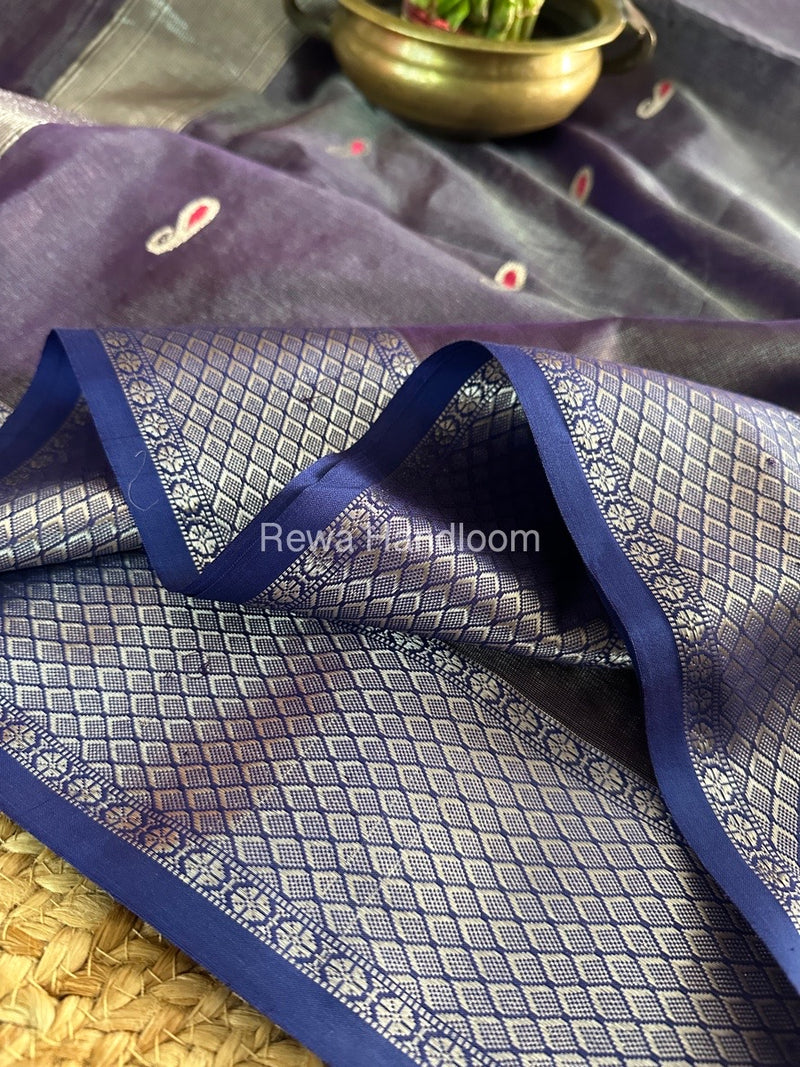 Maheshwari Purple Silver Tissue Meena Butti Saree SMB0017
