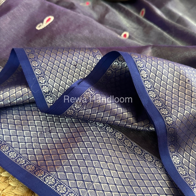 Maheshwari Purple Silver Tissue Meena Butti Saree SMB0017