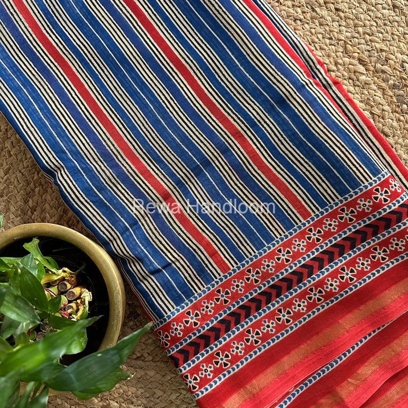 Blue-Red Chanderi Silk Saree CPS09