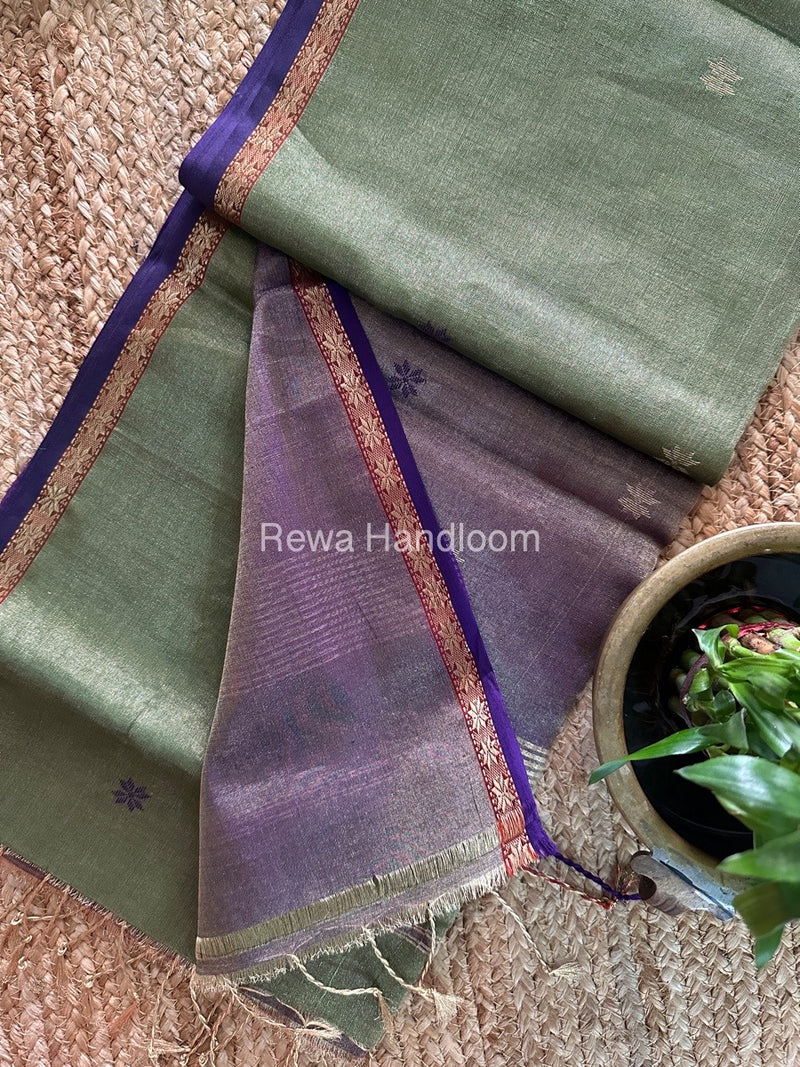 Maheshwari Green Tissue Silk Saree TSB02