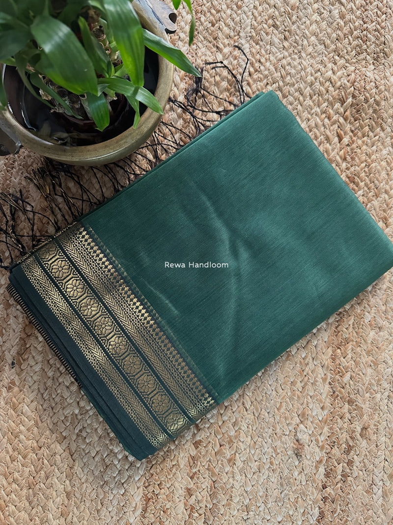 Maheshwari Teal Green Zari Border Plain Saree ZSBS032