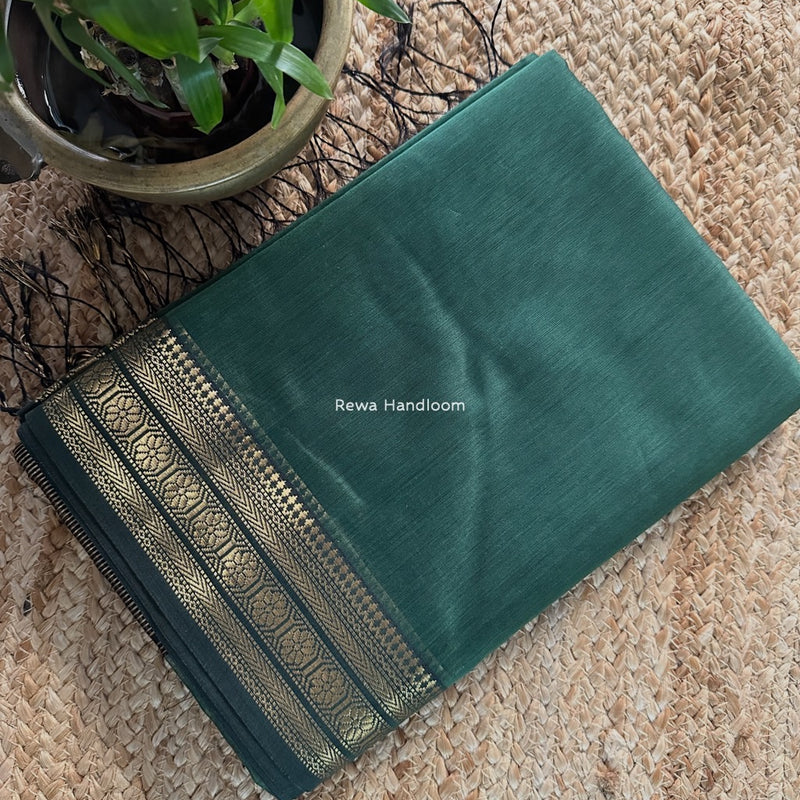 Maheshwari Teal Green Zari Border Plain Saree ZSBS032