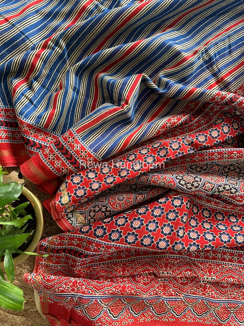 Blue-Red Chanderi Silk Saree CPS09