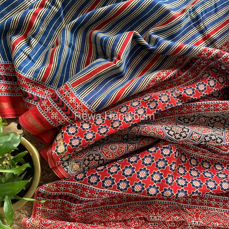 Blue-Red Chanderi Silk Saree CPS09