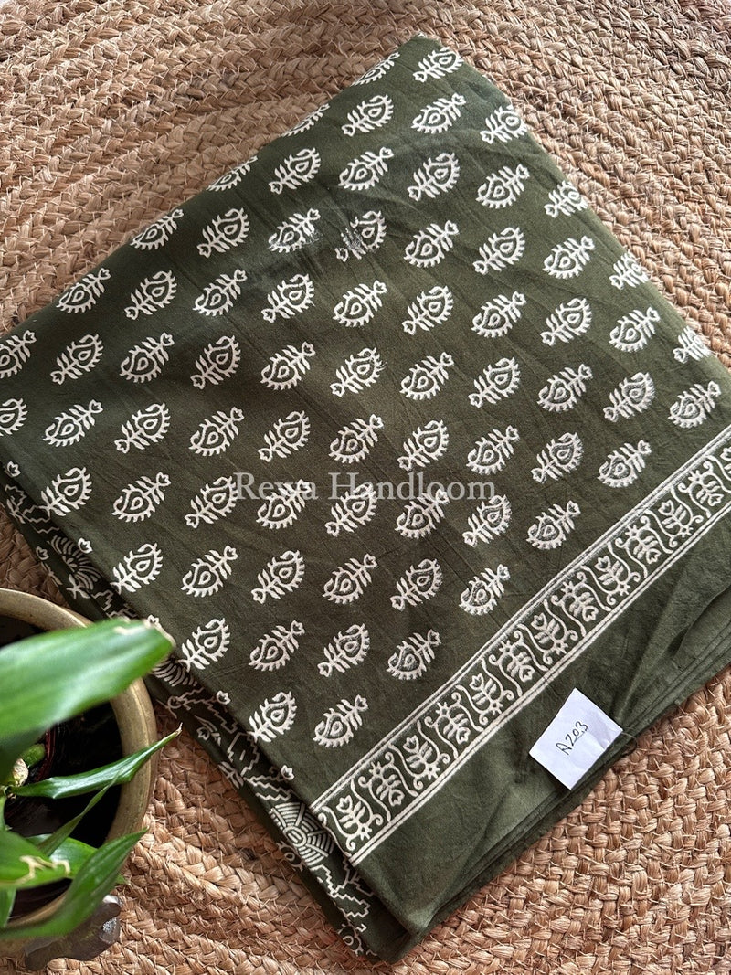 Mehendi Green Dabu Print Cotton Suit BS040