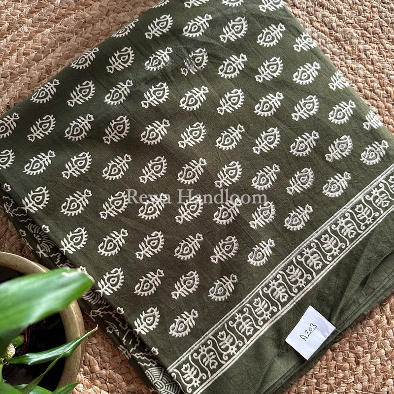 Mehendi Green Dabu Print Cotton Suit BS040