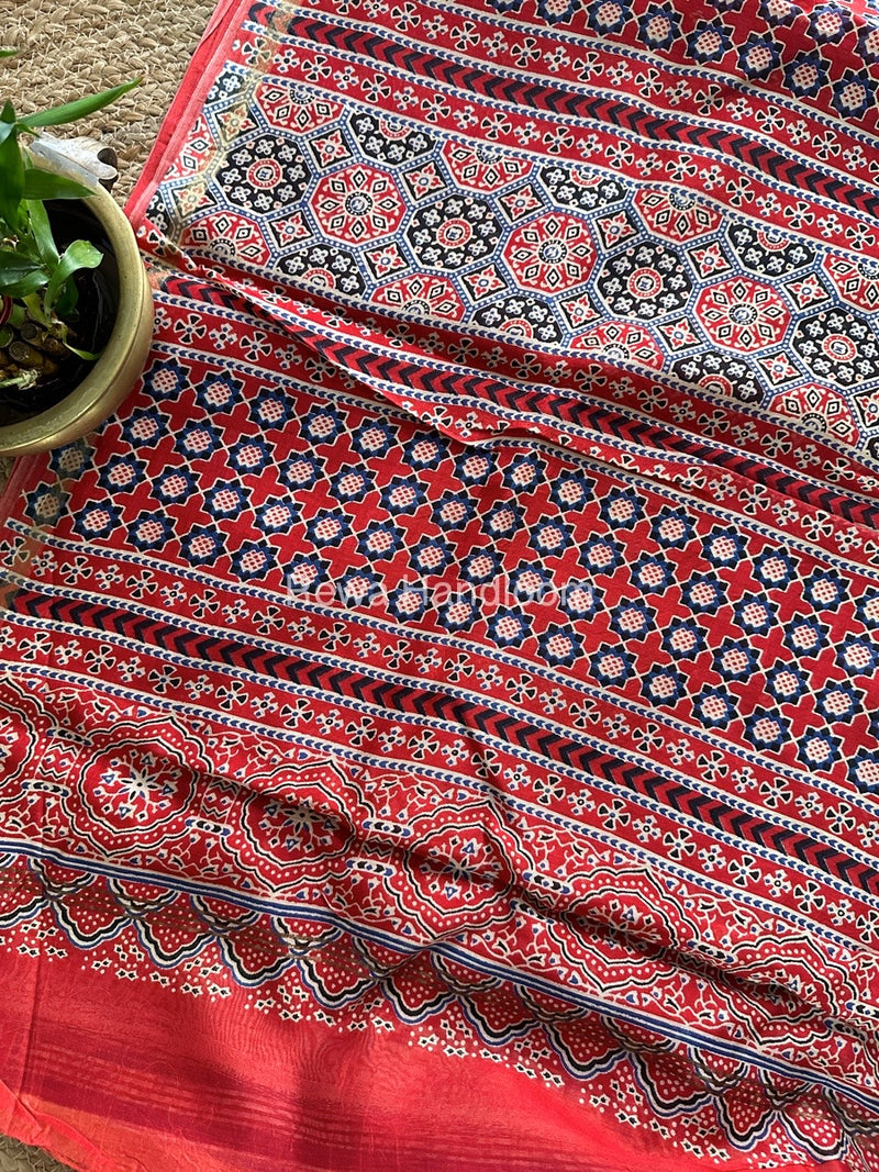 Blue-Red Chanderi Silk Saree CPS09