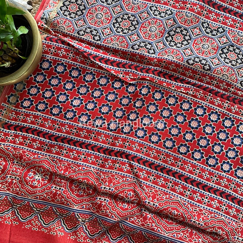 Blue-Red Chanderi Silk Saree CPS09