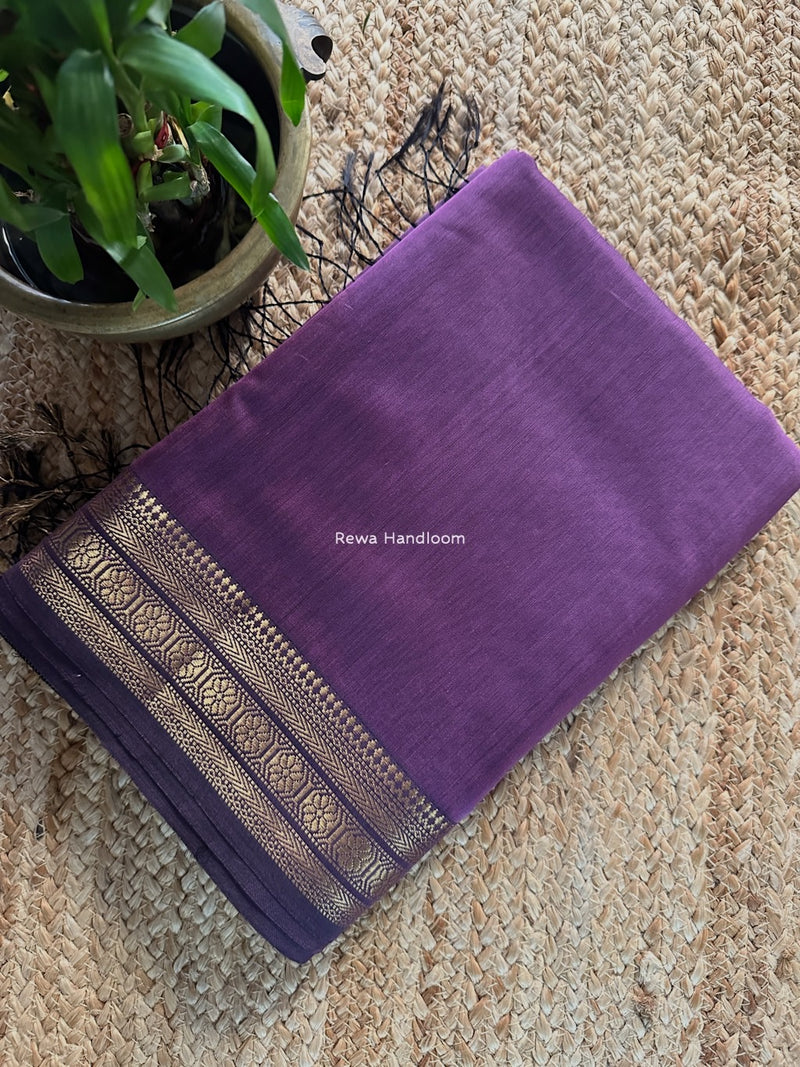 Maheshwari Purple Zari Border Plain Saree ZSBS031