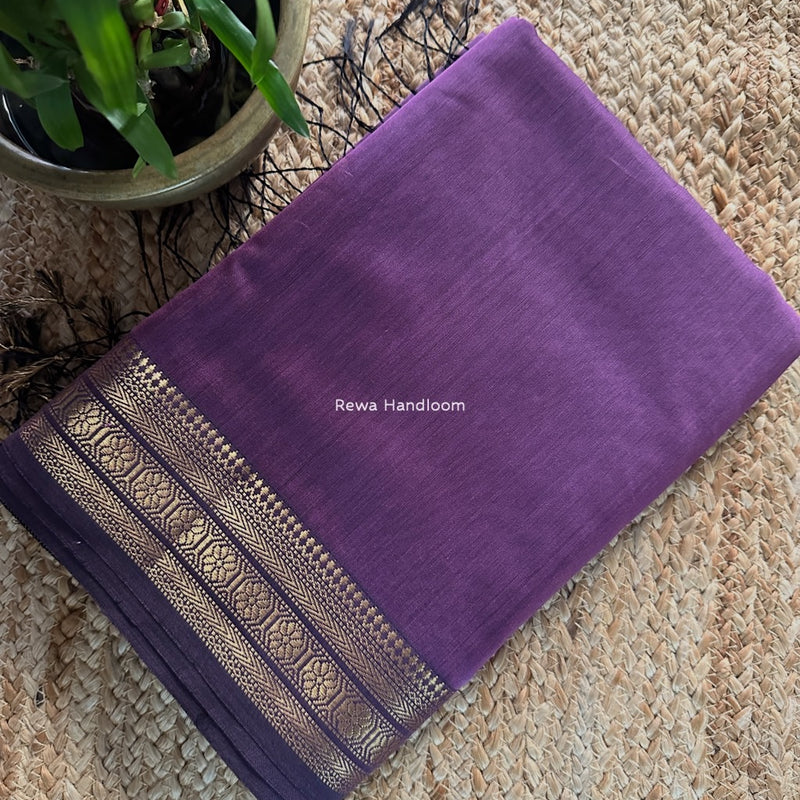 Maheshwari Purple Zari Border Plain Saree ZSBS031