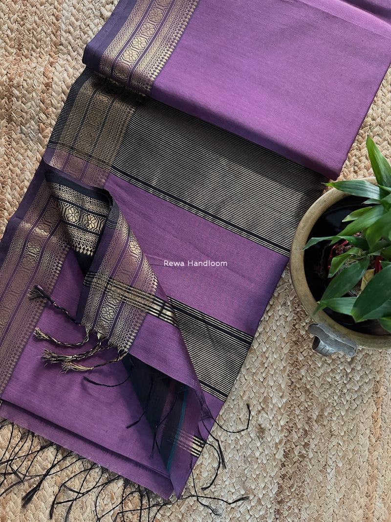 Maheshwari Purple Zari Border Plain Saree ZSBS031