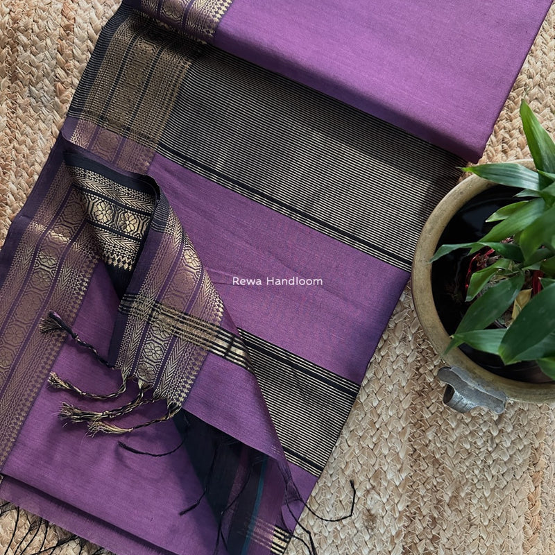 Maheshwari Purple Zari Border Plain Saree ZSBS031