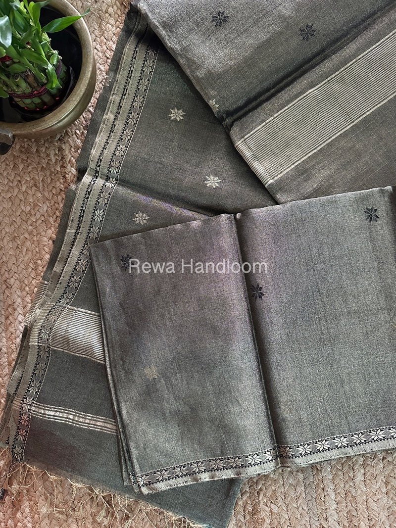 Maheshwari Black Tissue Silk Saree TSB01