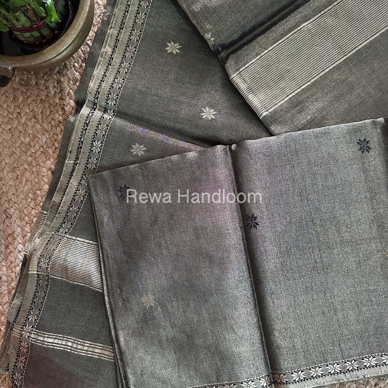 Maheshwari Black Tissue Silk Saree TSB01