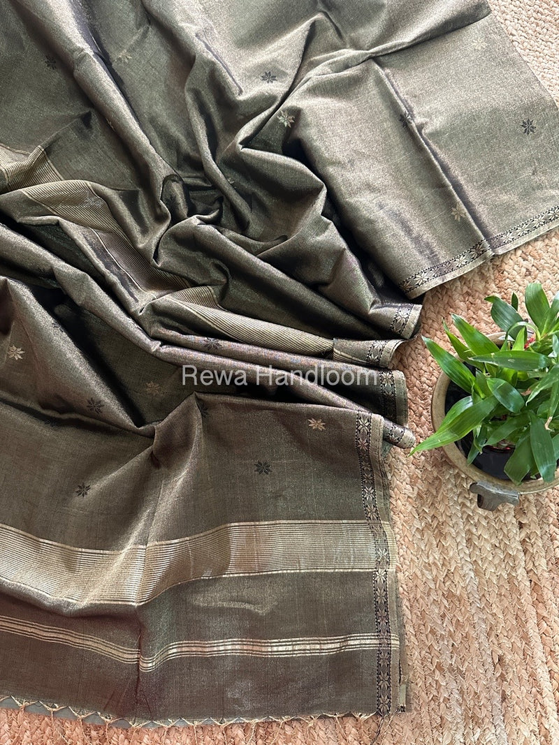 Maheshwari Black Tissue Silk Saree TSB01