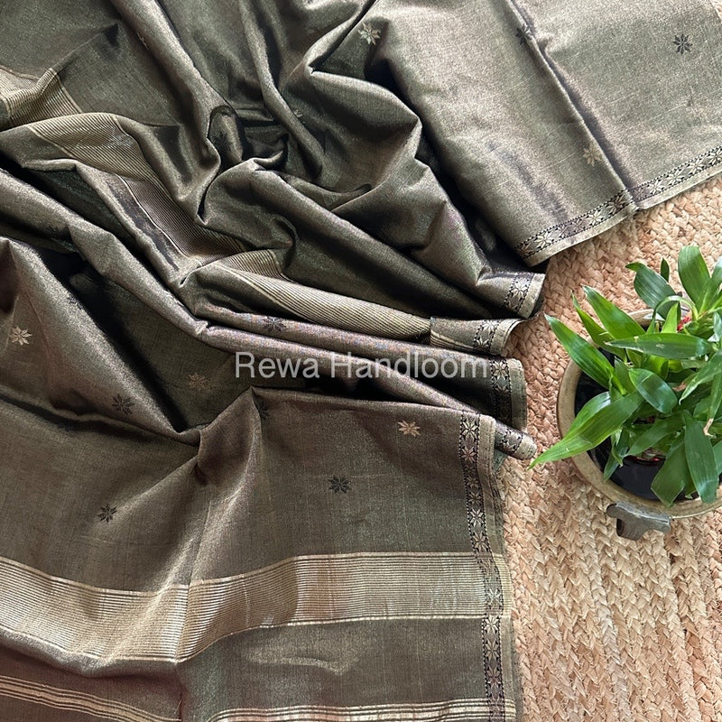 Maheshwari Black Tissue Silk Saree TSB01