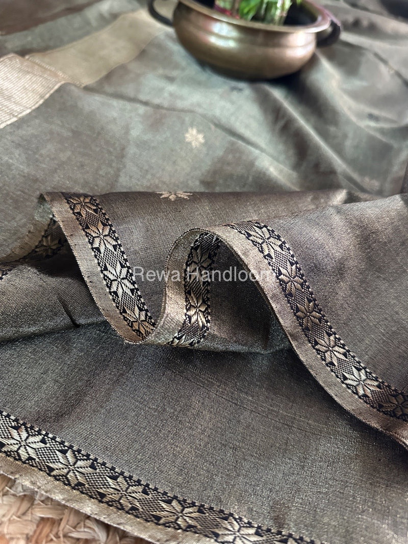 Maheshwari Black Tissue Silk Saree TSB01