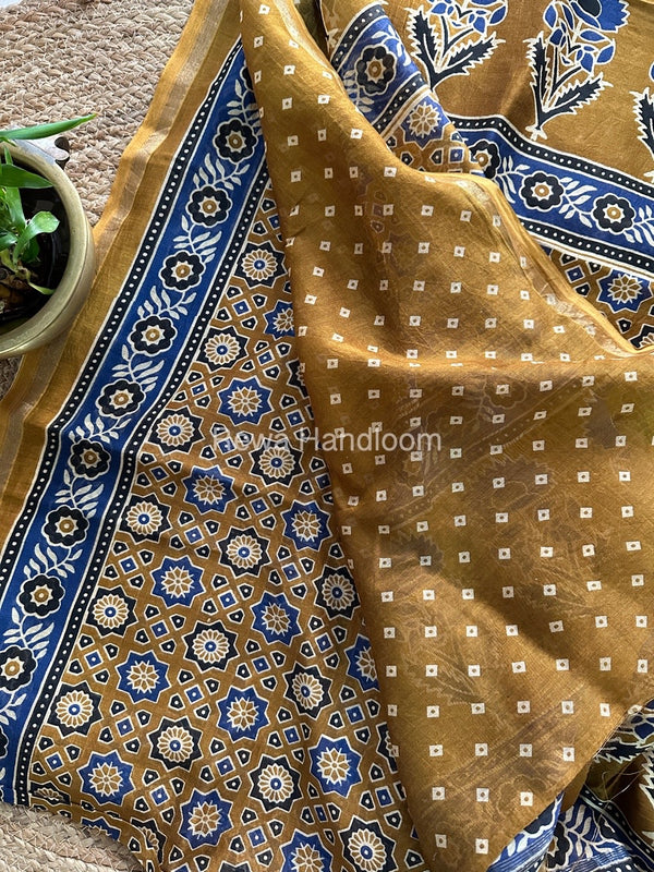 Mustard Yellow Chanderi Silk Saree CPS010