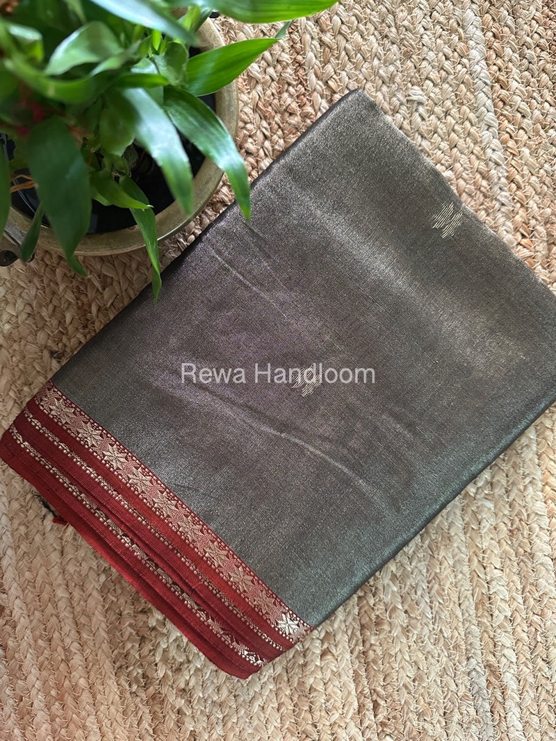 Maheshwari Black Tissue Silk Saree TSB03