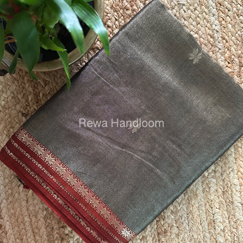 Maheshwari Black Tissue Silk Saree TSB03