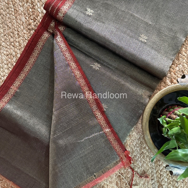 Maheshwari Black Tissue Silk Saree TSB03