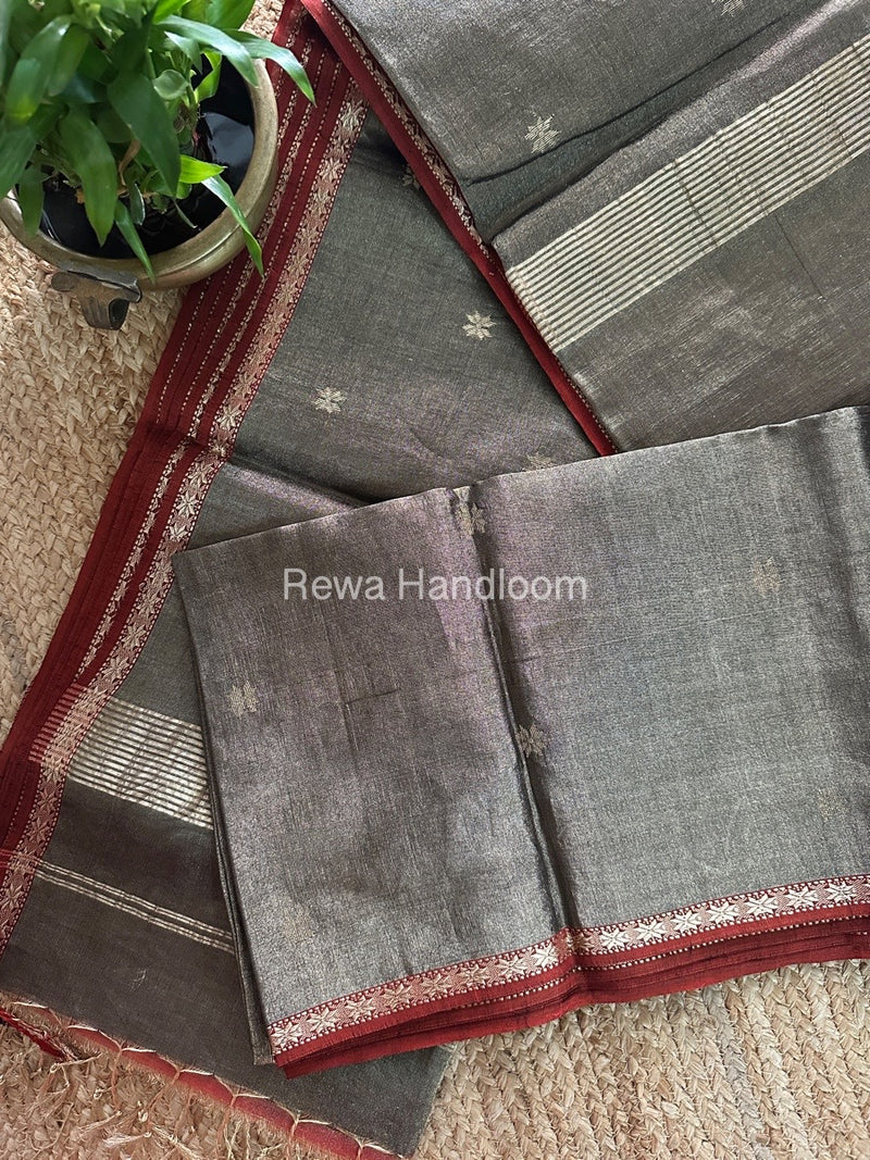 Maheshwari Black Tissue Silk Saree TSB03