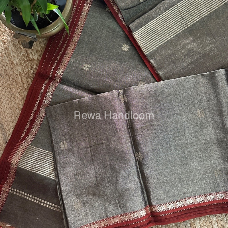 Maheshwari Black Tissue Silk Saree TSB03