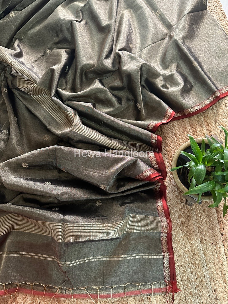 Maheshwari Black Tissue Silk Saree TSB03