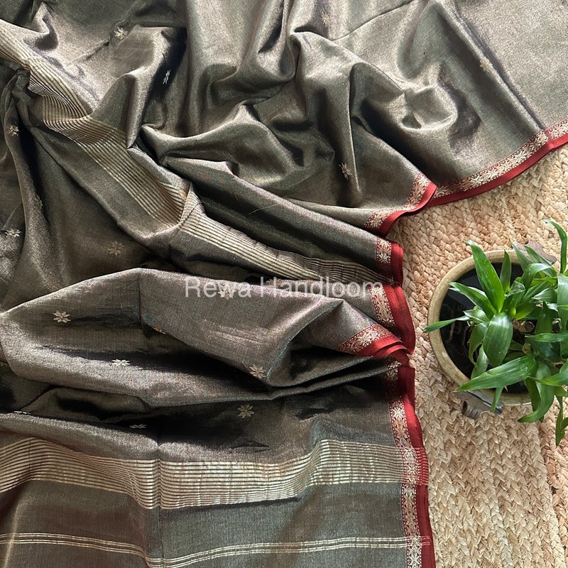 Maheshwari Black Tissue Silk Saree TSB03