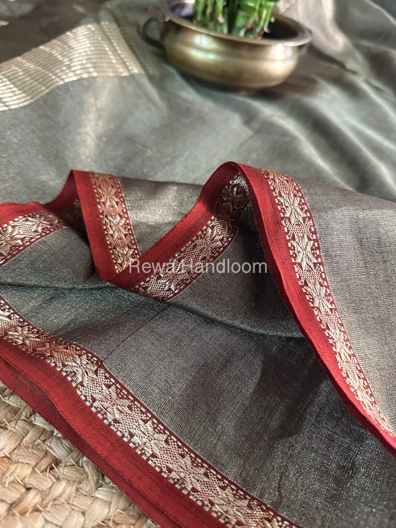 Maheshwari Black Tissue Silk Saree TSB03