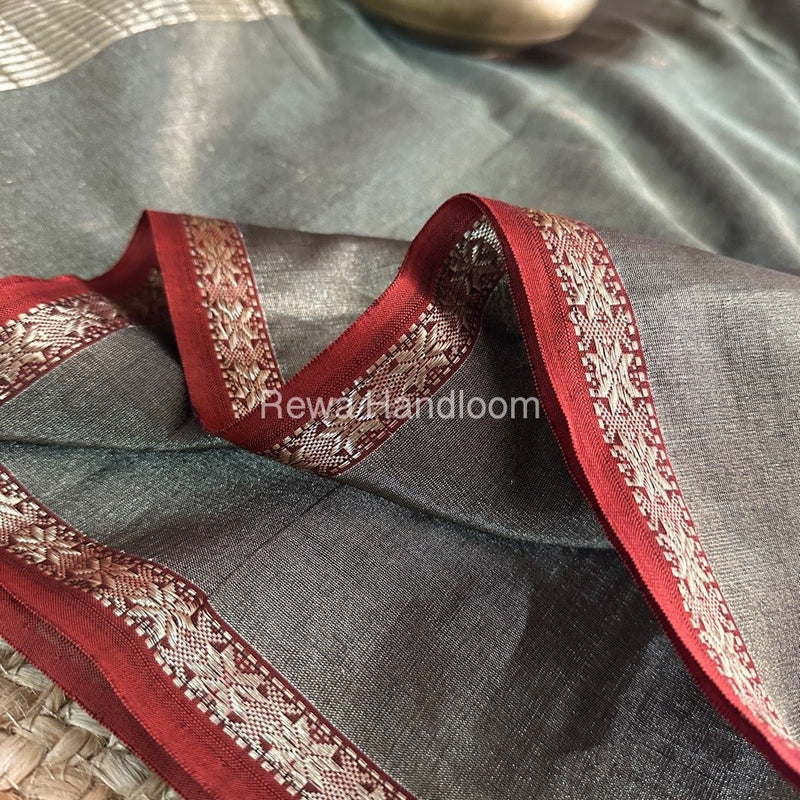 Maheshwari Black Tissue Silk Saree TSB03