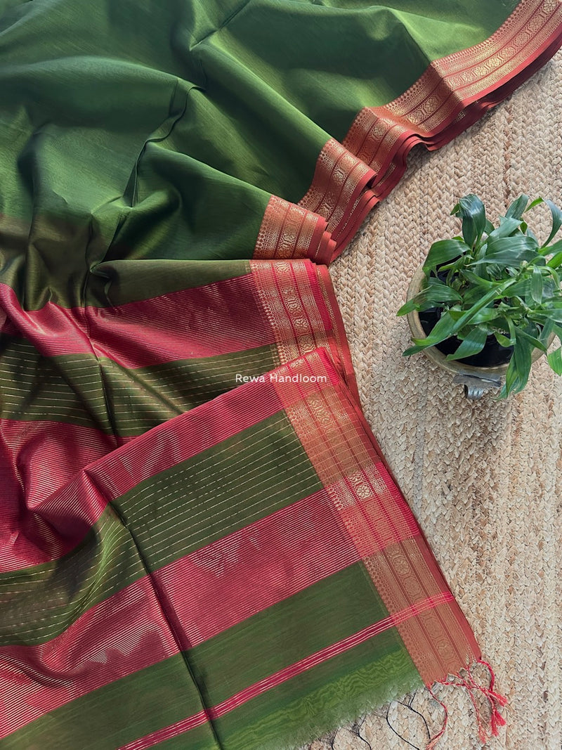 Maheshwari Zari Border Plain Saree