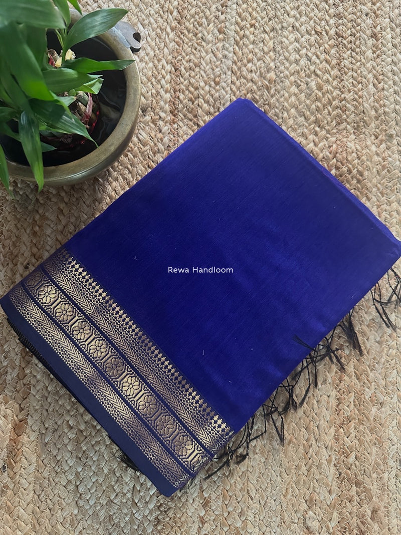 Maheshwari Dark Purple Zari Border Plain Saree ZSBS034