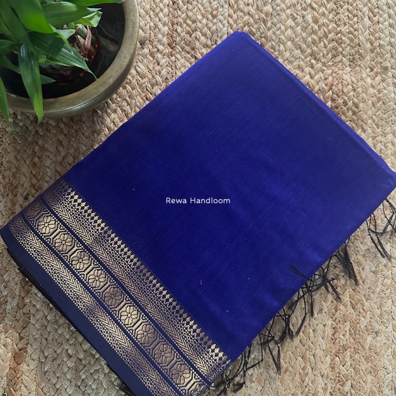 Maheshwari Dark Purple Zari Border Plain Saree ZSBS034