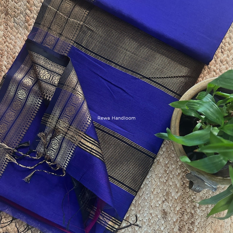 Maheshwari Dark Purple Zari Border Plain Saree ZSBS034
