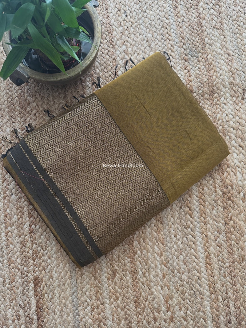 Maheshwari Dark Mustard Zari Border Plain Saree ZS0116