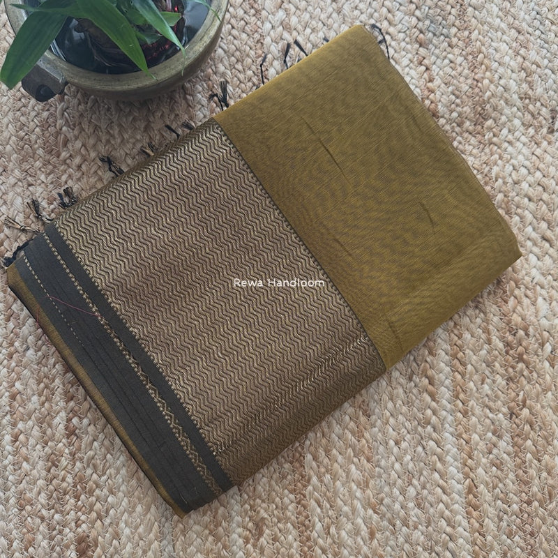 Maheshwari Dark Mustard Zari Border Plain Saree ZS0116