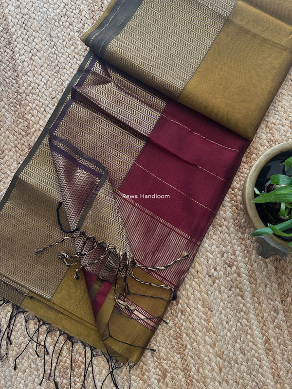 Maheshwari Zari Border Plain Saree 