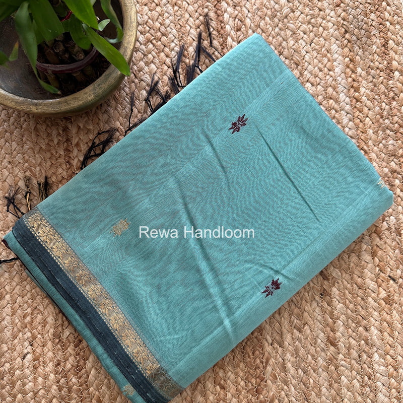 Aqua Green Star Butti Maheshwari Saree SSB018