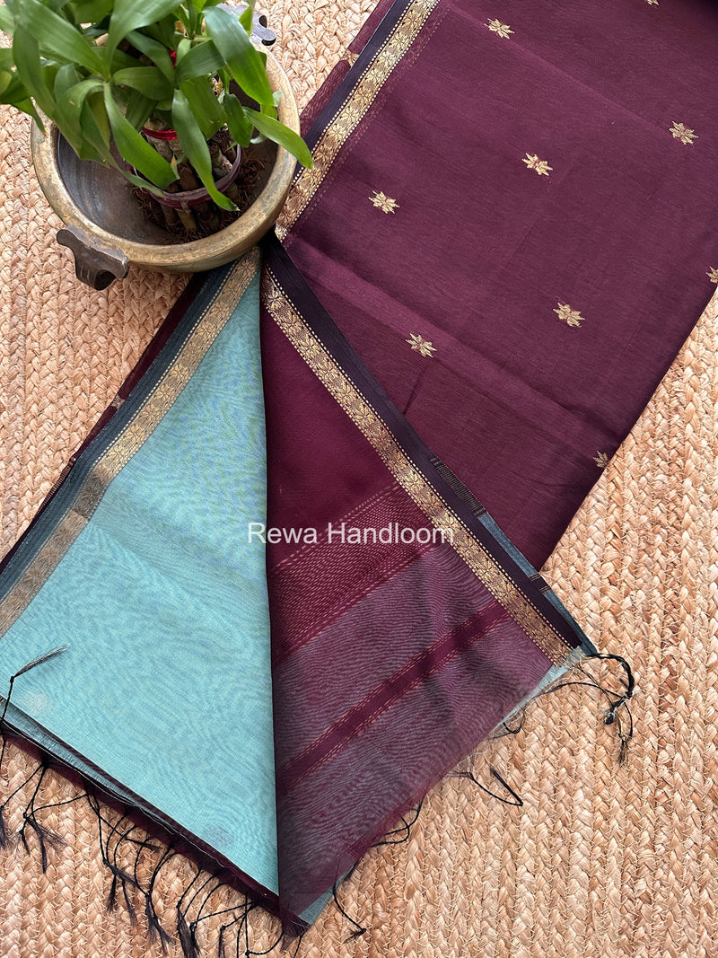 Aqua Green Star Butti Maheshwari Saree SSB018