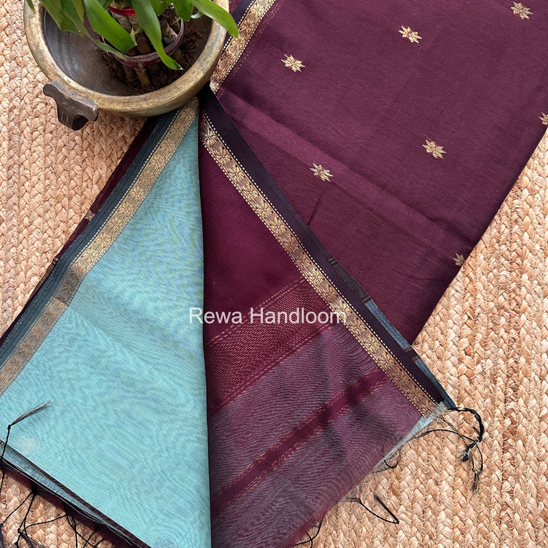 Aqua Green Star Butti Maheshwari Saree SSB018