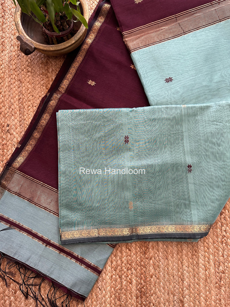 Aqua Green Star Butti Maheshwari Saree SSB018