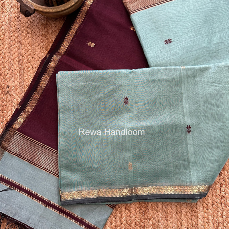 Aqua Green Star Butti Maheshwari Saree SSB018